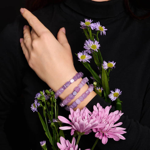Quartz violet | Argent | Bracelet macramé caillou pierre gemme